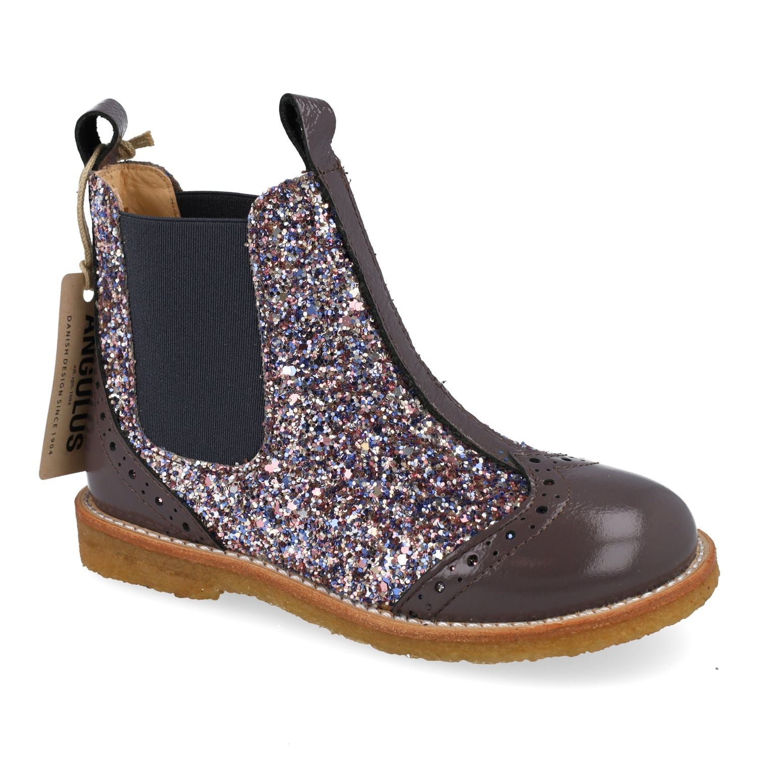 Angulus Laars - Angulus Kinderschoenen - Lila | Chelsea boot with Broque Patern tape