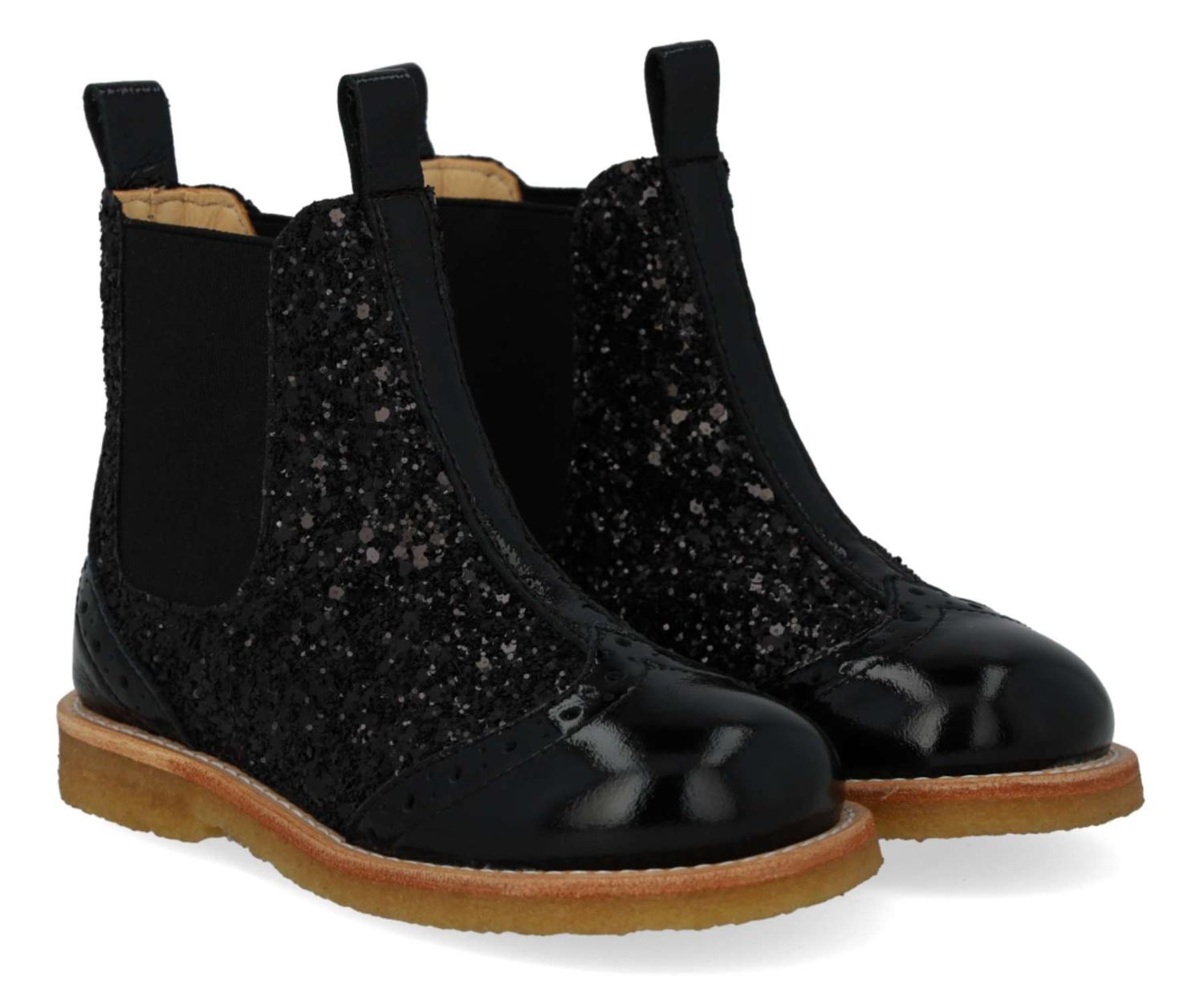 Angulus Laars - Angulus Kinderschoenen - Zwart | Chelsea boot with Broque Patern tape
