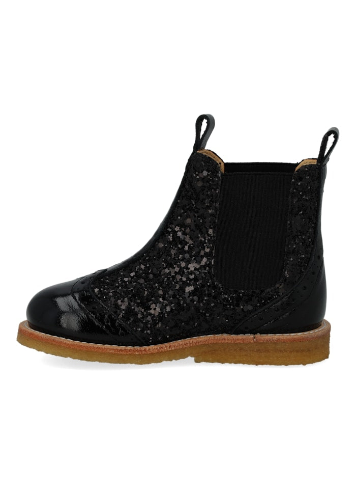 Angulus Laars - Angulus Kinderschoenen - Zwart | Chelsea boot with Broque Patern tape
