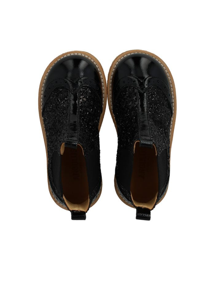 Angulus Laars - Angulus Kinderschoenen - Zwart | Chelsea boot with Broque Patern tape