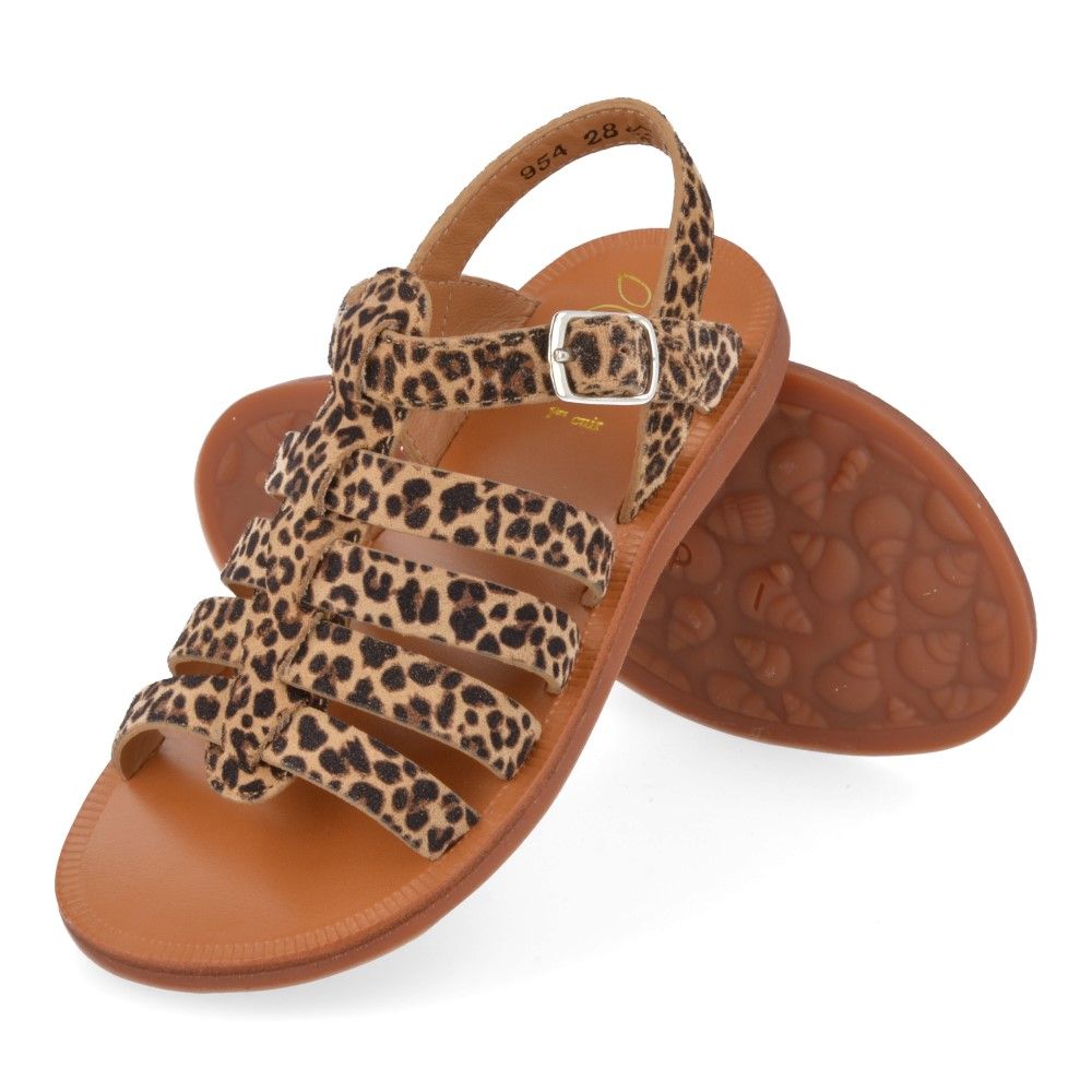 Pom D'Api Sandaal - Pom D'api Kinderschoenen - Luipaard | Plagette Strap