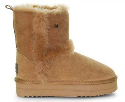 Warmbat Boot - Warmbat Damesschoenen - Naturel | Kangaroo Suede Boot Plateau